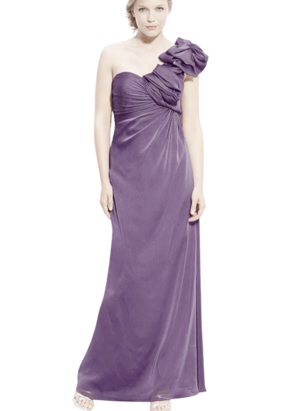 New Adrianna Papell One Shoulder Chiffon Dress With Bow Gown